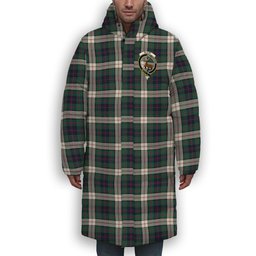 ScotsTee Shop Scottish Blair Dress Modern Crest Tartan Long Down Jacket Winter White Duck Down Plaid