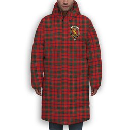 ScotsTee Shop Scottish Brown of Castledean (Broun of Castledean) Modern Crest Tartan Long Down Jacket Winter White Duck Down Plaid