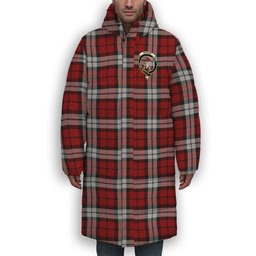 ScotsTee Shop Scottish Brodie Dress Crest Tartan Long Down Jacket Winter White Duck Down Plaid