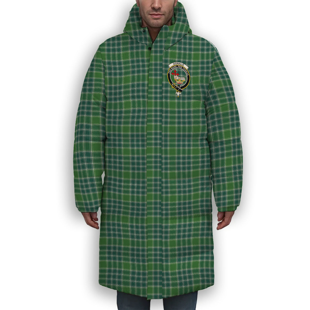 ScotsTee Shop Scottish Donald Lord of the Isles Hunting Ancient Crest Tartan Long Down Jacket Winter White Duck Down Plaid