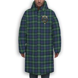 ScotsTee Shop Scottish Davidson of Tulloch SC Crest Tartan Long Down Jacket Winter White Duck Down Plaid