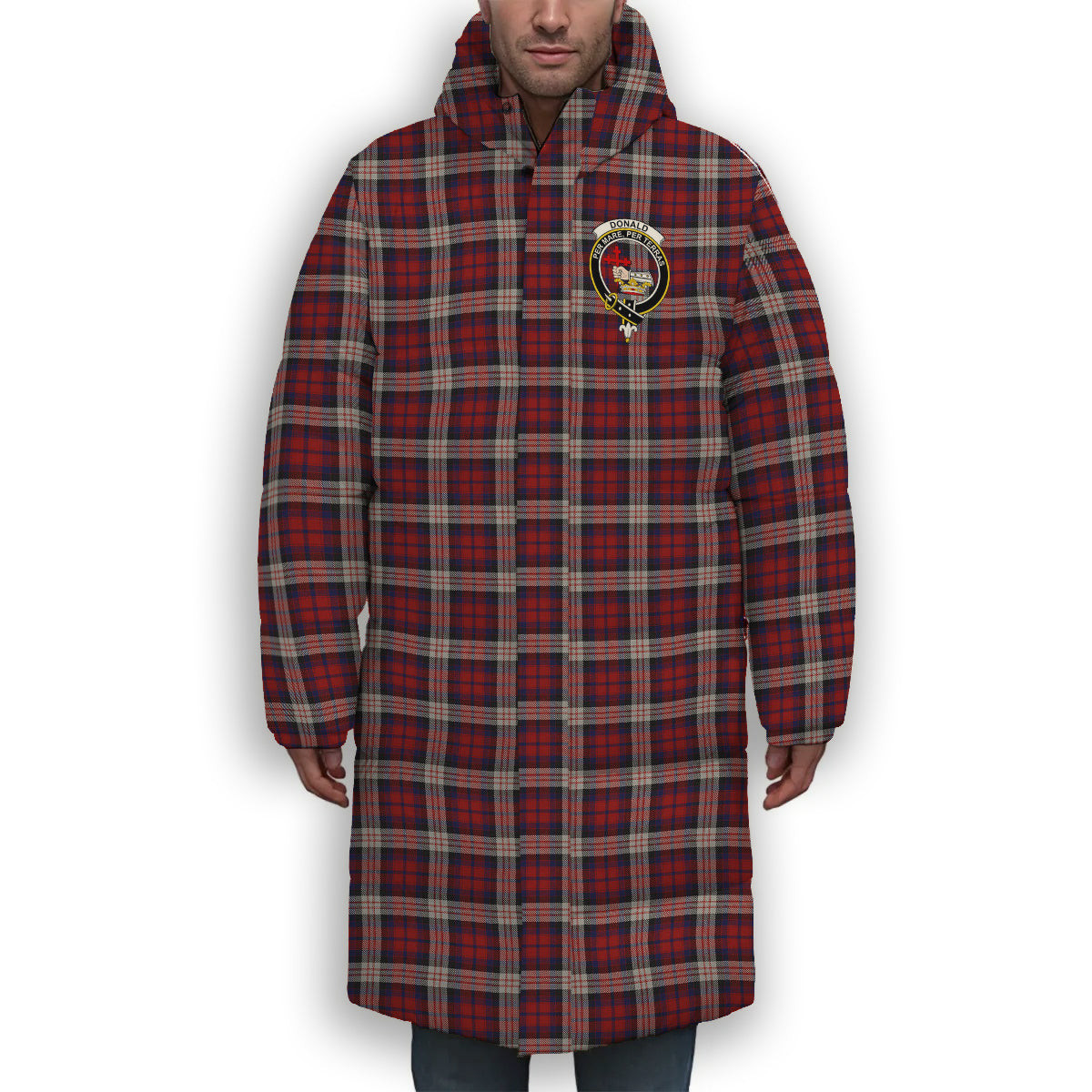 ScotsTee Shop Scottish Donald Dress Irish Crest Tartan Long Down Jacket Winter White Duck Down Plaid