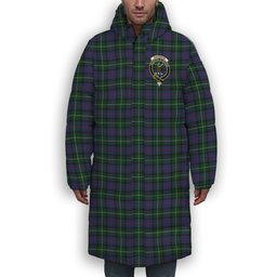 ScotsTee Shop Scottish Davidson of Tulloch 2 Crest Tartan Long Down Jacket Winter White Duck Down Plaid