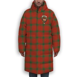 ScotsTee Shop Scottish Donald of the Isles Red Ancient Crest Tartan Long Down Jacket Winter White Duck Down Plaid