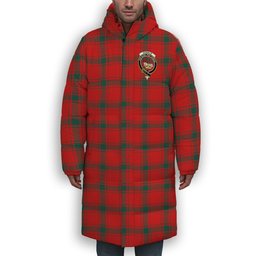 ScotsTee Shop Scottish Donald of the Isles Red Modern Crest Tartan Long Down Jacket Winter White Duck Down Plaid