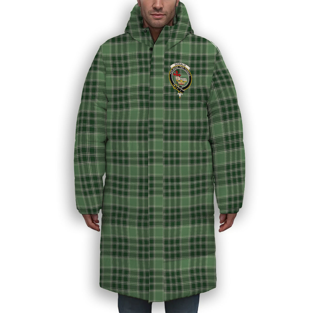 ScotsTee Shop Scottish Donald Lord of the Isles Hunting Crest Tartan Long Down Jacket Winter White Duck Down Plaid