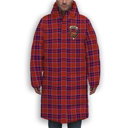ScotsTee Shop Scottish Cameron of Lochiel Modern Crest Tartan Long Down Jacket Winter White Duck Down Plaid