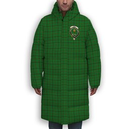 ScotsTee Shop Scottish Don (Tribe-of-Mar) Crest Tartan Long Down Jacket Winter White Duck Down Plaid