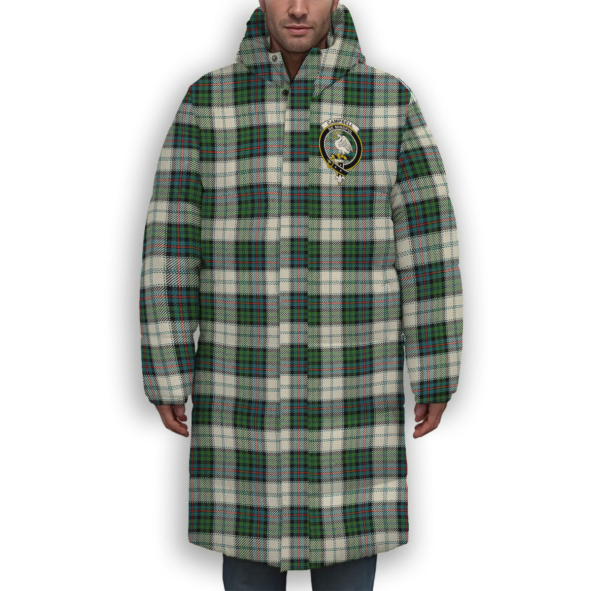 ScotsTee Shop Scottish Campbell of Cawdor Dress Ancient Crest Tartan Long Down Jacket Winter White Duck Down Plaid