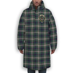 ScotsTee Shop Scottish Davidson of Tulloch Dress Modern Crest Tartan Long Down Jacket Winter White Duck Down Plaid