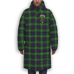 ScotsTee Shop Scottish Davidson of Tulloch Crest Tartan Long Down Jacket Winter White Duck Down Plaid