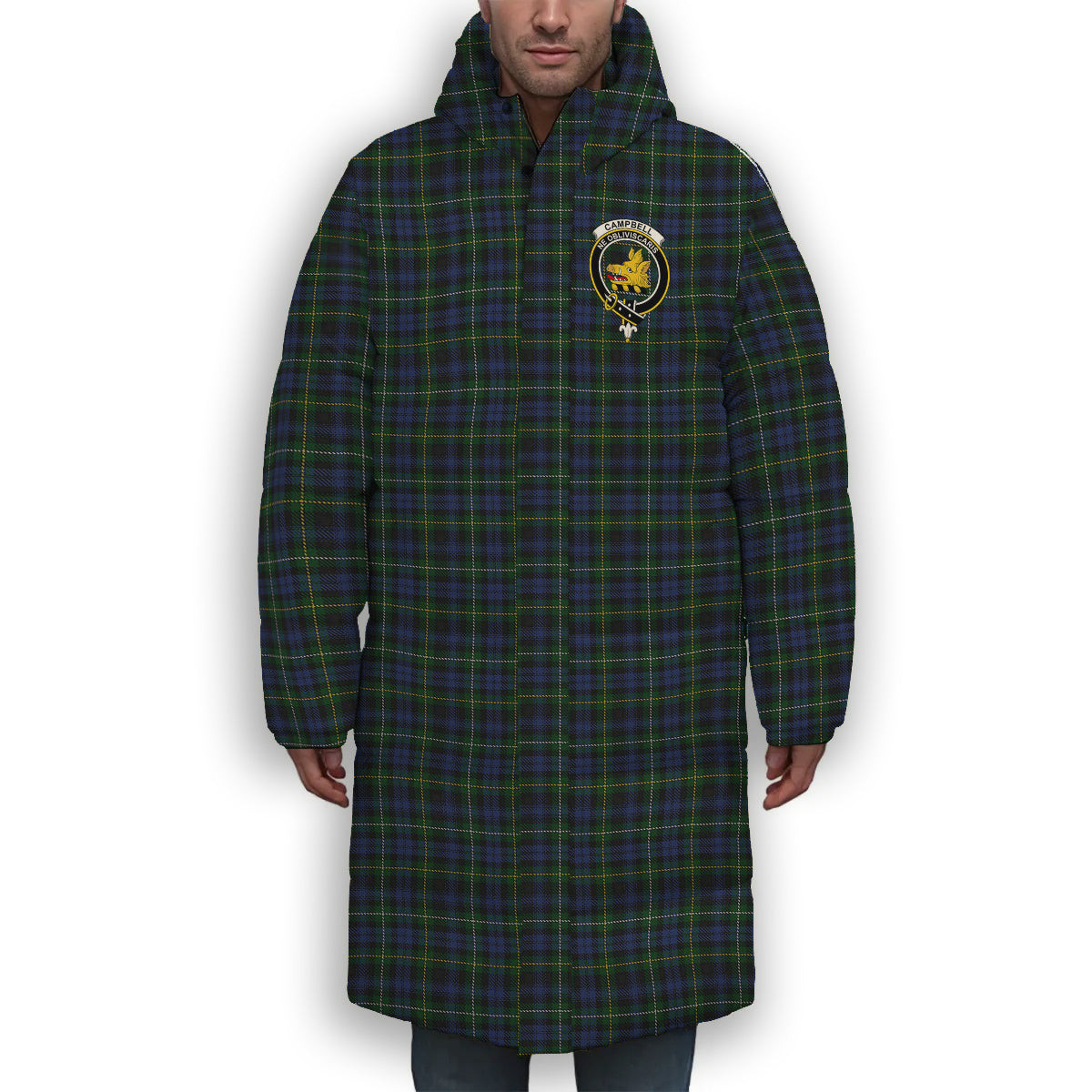 ScotsTee Shop Scottish Campbell of Argyll 01 Crest Tartan Long Down Jacket Winter White Duck Down Plaid