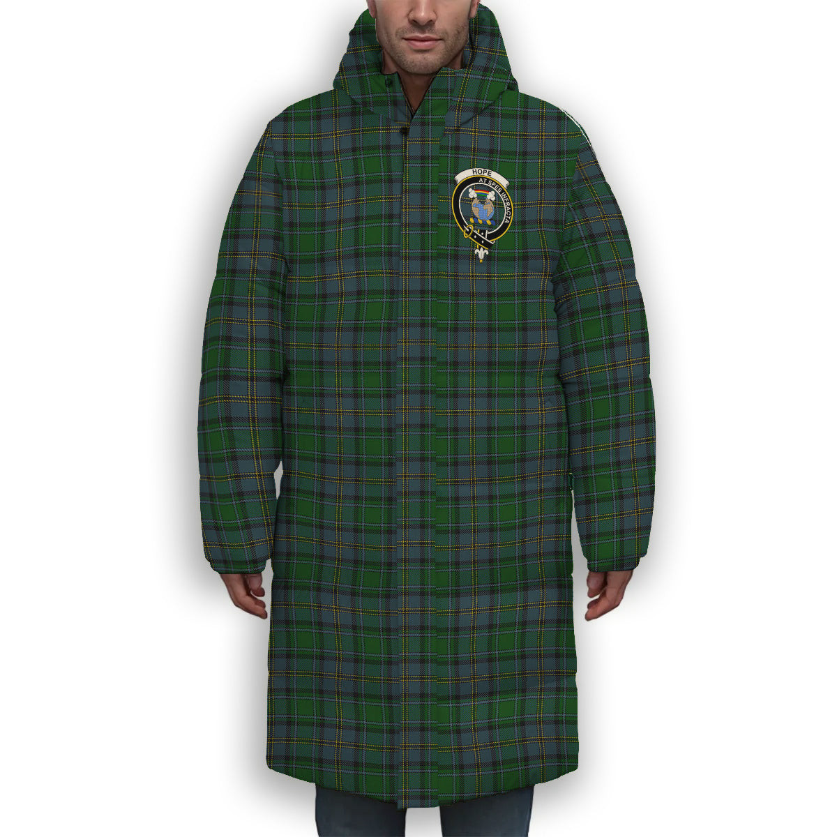 ScotsTee Shop Scottish Hope Vere Lochcarron Crest Tartan Long Down Jacket Winter White Duck Down Plaid