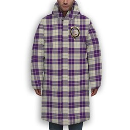 ScotsTee Shop Scottish Dunlop Dress Modern Crest Tartan Long Down Jacket Winter White Duck Down Plaid