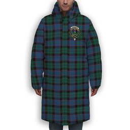 ScotsTee Shop Scottish Fergusson of Balquhidder Modern Crest Tartan Long Down Jacket Winter White Duck Down Plaid