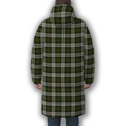 ScotsTee Shop Scottish Gillies Dress Green Crest Tartan Long Down Jacket Winter White Duck Down Plaid