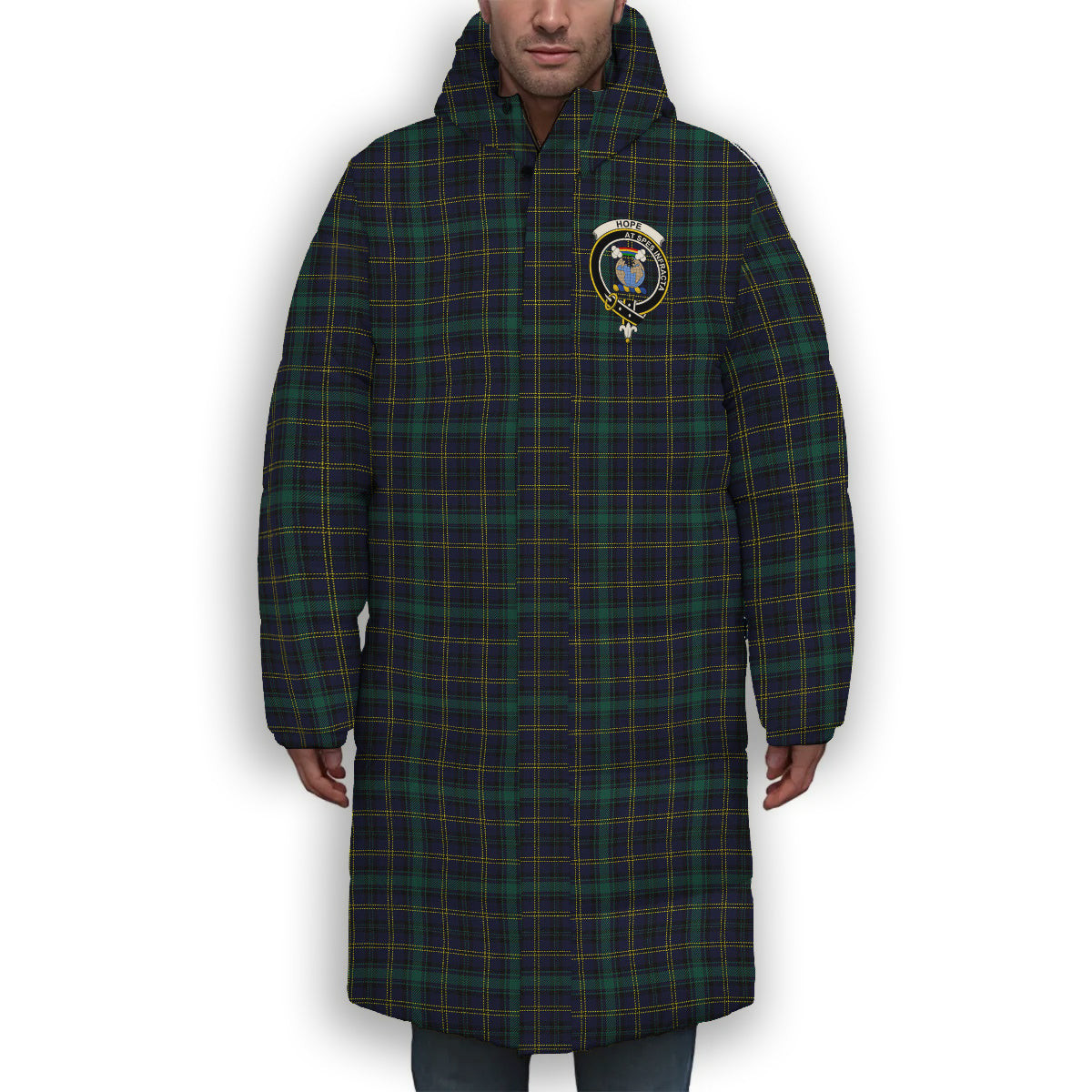 ScotsTee Shop Scottish Hope Vere Modern Clan Crest Tartan Long Down Jacket Winter White Duck Down Plaid