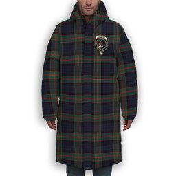 ScotsTee Shop Scottish Fletcher of Dunans Modern Crest Tartan Long Down Jacket Winter White Duck Down Plaid