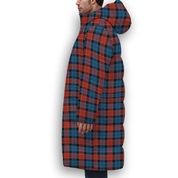 ScotsTee Shop Scottish Graham of Menteith Red Ancient Crest Tartan Long Down Jacket Winter White Duck Down Plaid