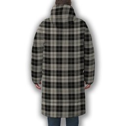 ScotsTee Shop Scottish Erskine Black and White Crest Tartan Long Down Jacket Winter White Duck Down Plaid