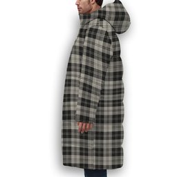 ScotsTee Shop Scottish Erskine Black and White Crest Tartan Long Down Jacket Winter White Duck Down Plaid
