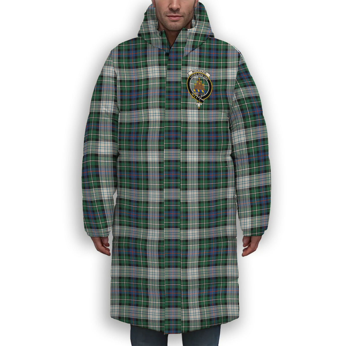ScotsTee Shop Scottish McKenzie Dress Ancient Crest Tartan Long Down Jacket Winter White Duck Down Plaid