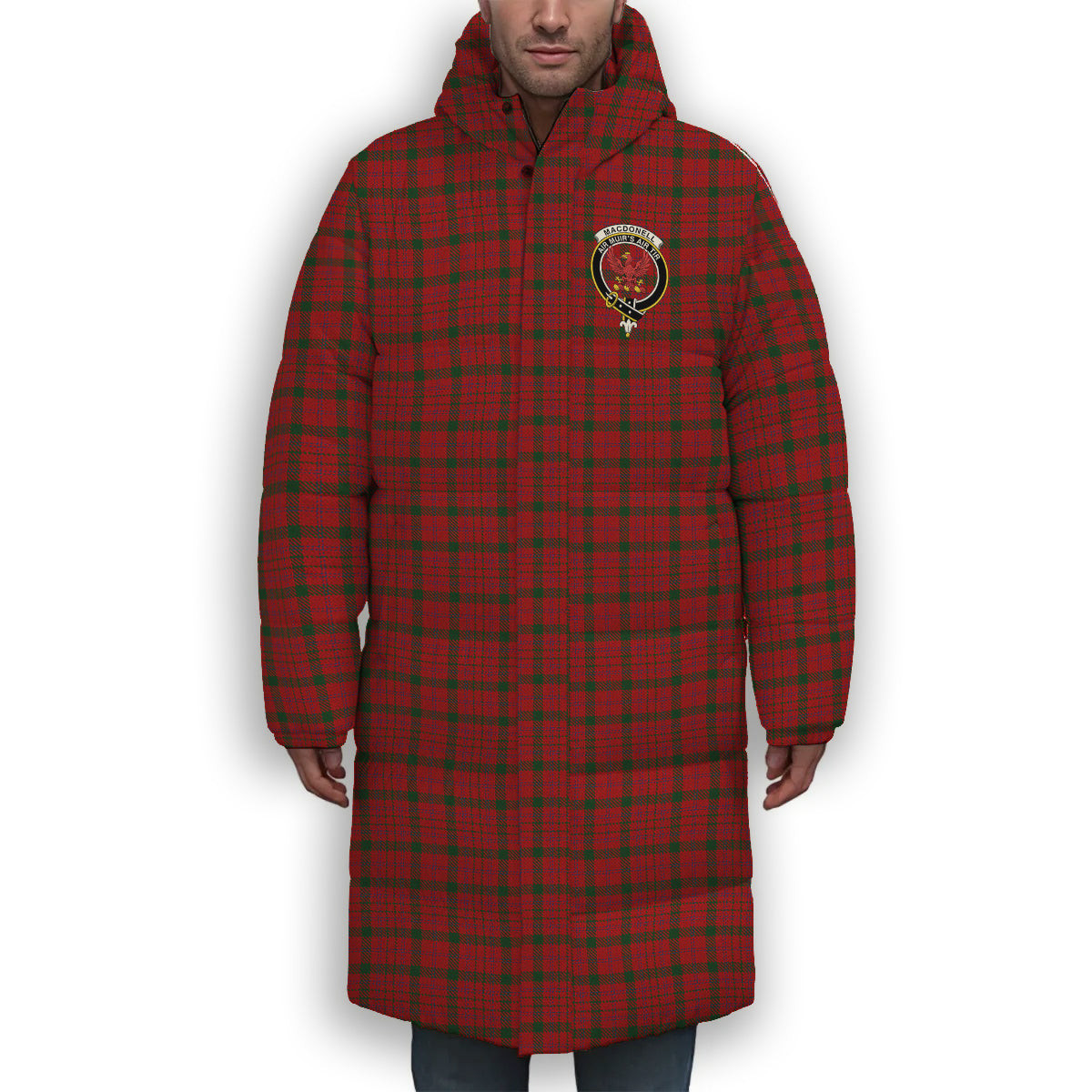 ScotsTee Shop Scottish MacDonell of Keppoch 2 Crest Tartan Long Down Jacket Winter White Duck Down Plaid