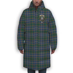 ScotsTee Shop Scottish Strange of Balkaskie Modern Crest Tartan Long Down Jacket Winter White Duck Down Plaid