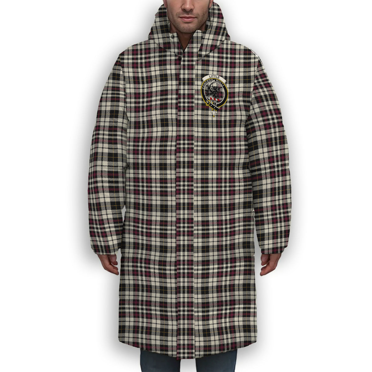 ScotsTee Shop Scottish Little Arisaid Modern Crest Tartan Long Down Jacket Winter White Duck Down Plaid