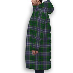 ScotsTee Shop Scottish Wishart Hunting Modern Crest Tartan Long Down Jacket Winter White Duck Down Plaid