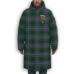 ScotsTee Shop Scottish Wishart Hunting Modern Crest Tartan Long Down Jacket Winter White Duck Down Plaid