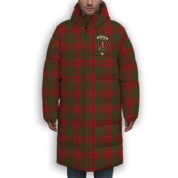 ScotsTee Shop Scottish McAlister of Glenbarr Crest Tartan Long Down Jacket Winter White Duck Down Plaid
