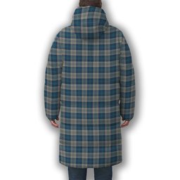 ScotsTee Shop Scottish Menzies Dress Blue & White Crest Tartan Long Down Jacket Winter White Duck Down Plaid