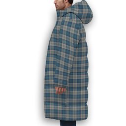 ScotsTee Shop Scottish Menzies Dress Blue & White Crest Tartan Long Down Jacket Winter White Duck Down Plaid