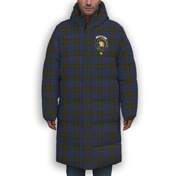ScotsTee Shop Scottish Stewart of Appin 2 Crest Tartan Long Down Jacket Winter White Duck Down Plaid