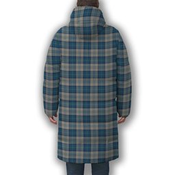 ScotsTee Shop Scottish Menzies Dress Blue and White Crest Tartan Long Down Jacket Winter White Duck Down Plaid