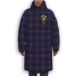 ScotsTee Shop Scottish MacIver of Strome Crest Tartan Long Down Jacket Winter White Duck Down Plaid