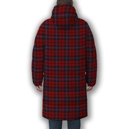 ScotsTee Shop Scottish Kelly of Sleat Red Crest Tartan Long Down Jacket Winter White Duck Down Plaid