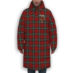 ScotsTee Shop Scottish MacLaine of Lochbuie Coburn Crest Tartan Long Down Jacket Winter White Duck Down Plaid