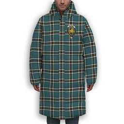 ScotsTee Shop Scottish Thomson Dress Blue Ancient Crest Tartan Long Down Jacket Winter White Duck Down Plaid
