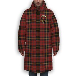 ScotsTee Shop Scottish McAlister of Skye Crest Tartan Long Down Jacket Winter White Duck Down Plaid