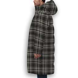 ScotsTee Shop Scottish Stewart Black and White Crest Tartan Long Down Jacket Winter White Duck Down Plaid