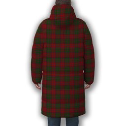 ScotsTee Shop Scottish Stewart of Appin Crest Tartan Long Down Jacket Winter White Duck Down Plaid