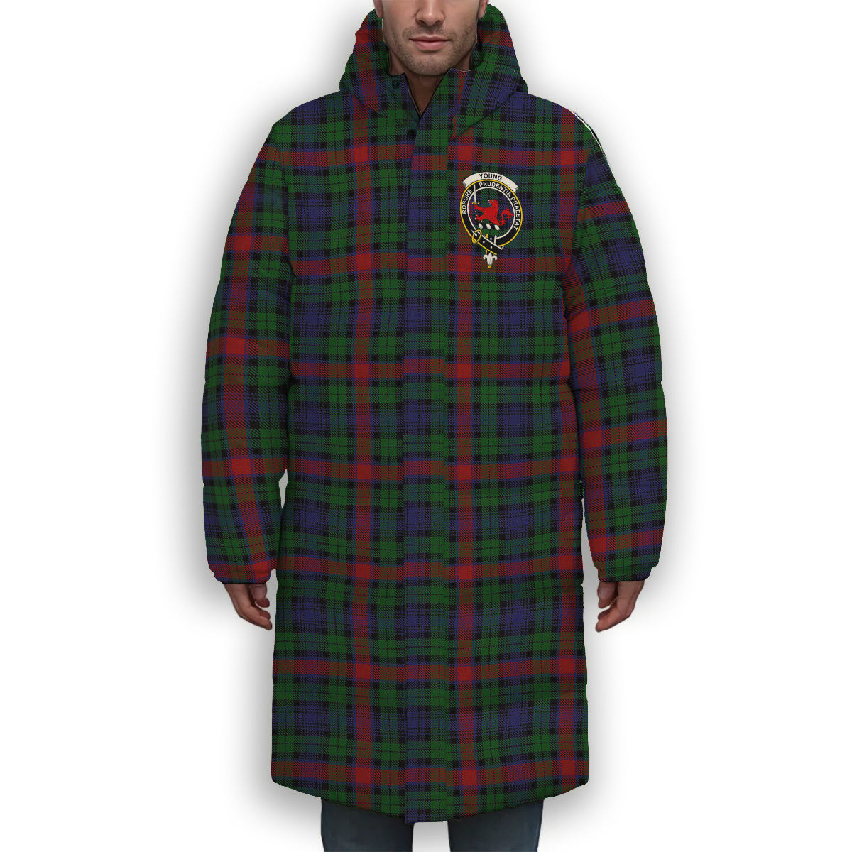 ScotsTee Shop Scottish Young Presidents Organisation Crest Tartan Long Down Jacket Winter White Duck Down Plaid