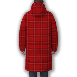 ScotsTee Shop Scottish Rose of Kilravock Modern Crest Tartan Long Down Jacket Winter White Duck Down Plaid