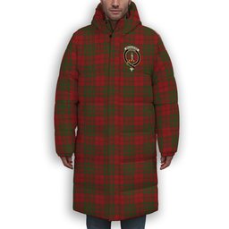 ScotsTee Shop Scottish MacAlister of Glenbarr Crest Tartan Long Down Jacket Winter White Duck Down Plaid