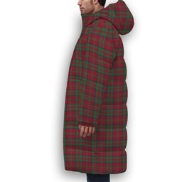 ScotsTee Shop Scottish McDonald of Glencoe Modern Crest Tartan Long Down Jacket Winter White Duck Down Plaid