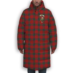 ScotsTee Shop Scottish Wood Dress Crest Tartan Long Down Jacket Winter White Duck Down Plaid