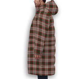 ScotsTee Shop Scottish Lindsay Dress Red Crest Tartan Long Down Jacket Winter White Duck Down Plaid