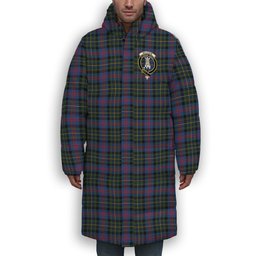 ScotsTee Shop Scottish Malcolm of Berwick Modern Crest Tartan Long Down Jacket Winter White Duck Down Plaid